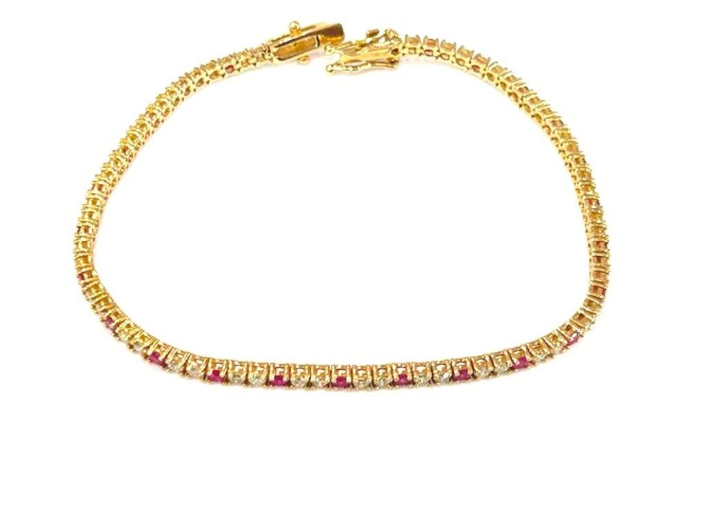 14K Gelbgold Diamant & Rubin Tennisarmband 2,36 Karat im Angebot 2