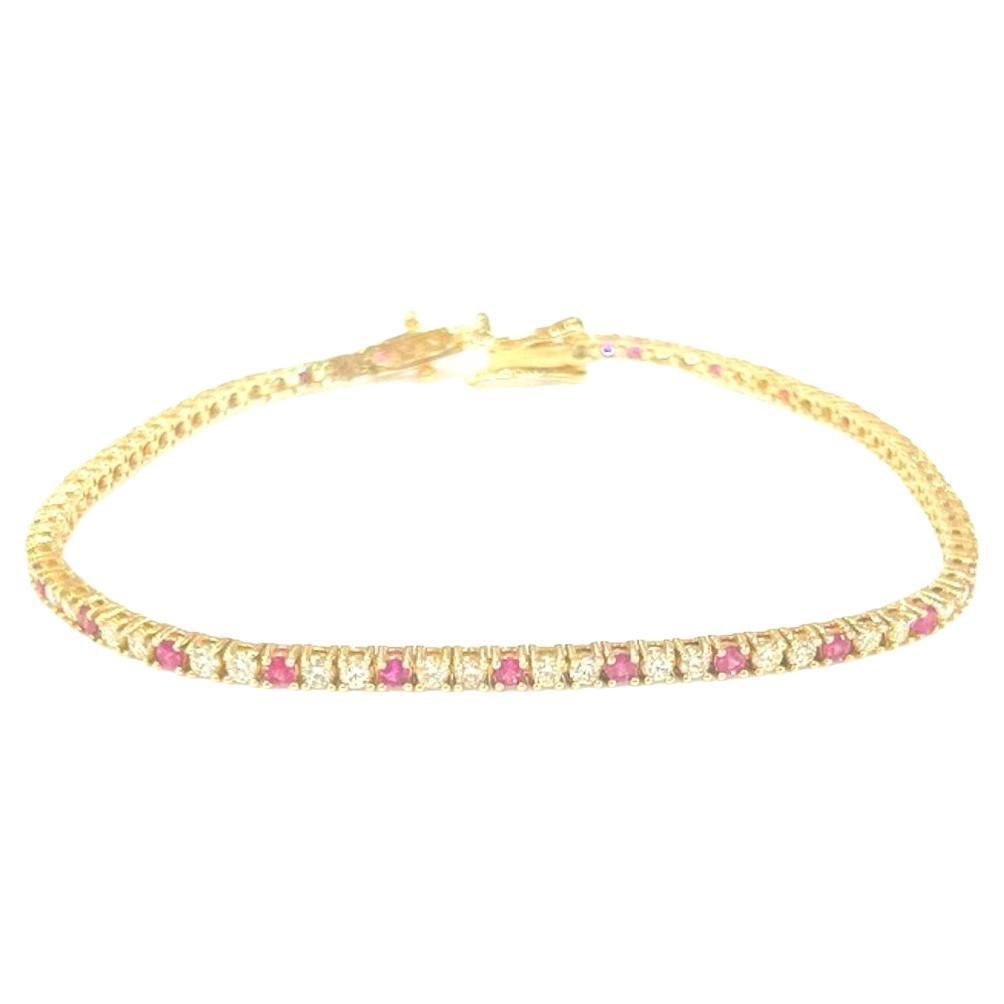 14K Gelbgold Diamant & Rubin Tennisarmband 2,36 Karat im Angebot