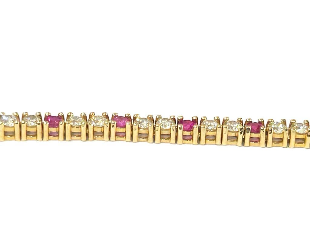 14K Yellow Gold Diamond & Ruby Tennis Necklace 4.82 Carats In New Condition For Sale In Beverly Hills, CA