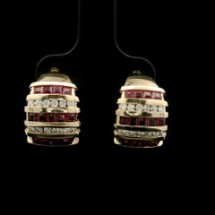 14k Yellow Gold Diamond & Ruby Wide Cuff Earrings w/ La Poussette Backing