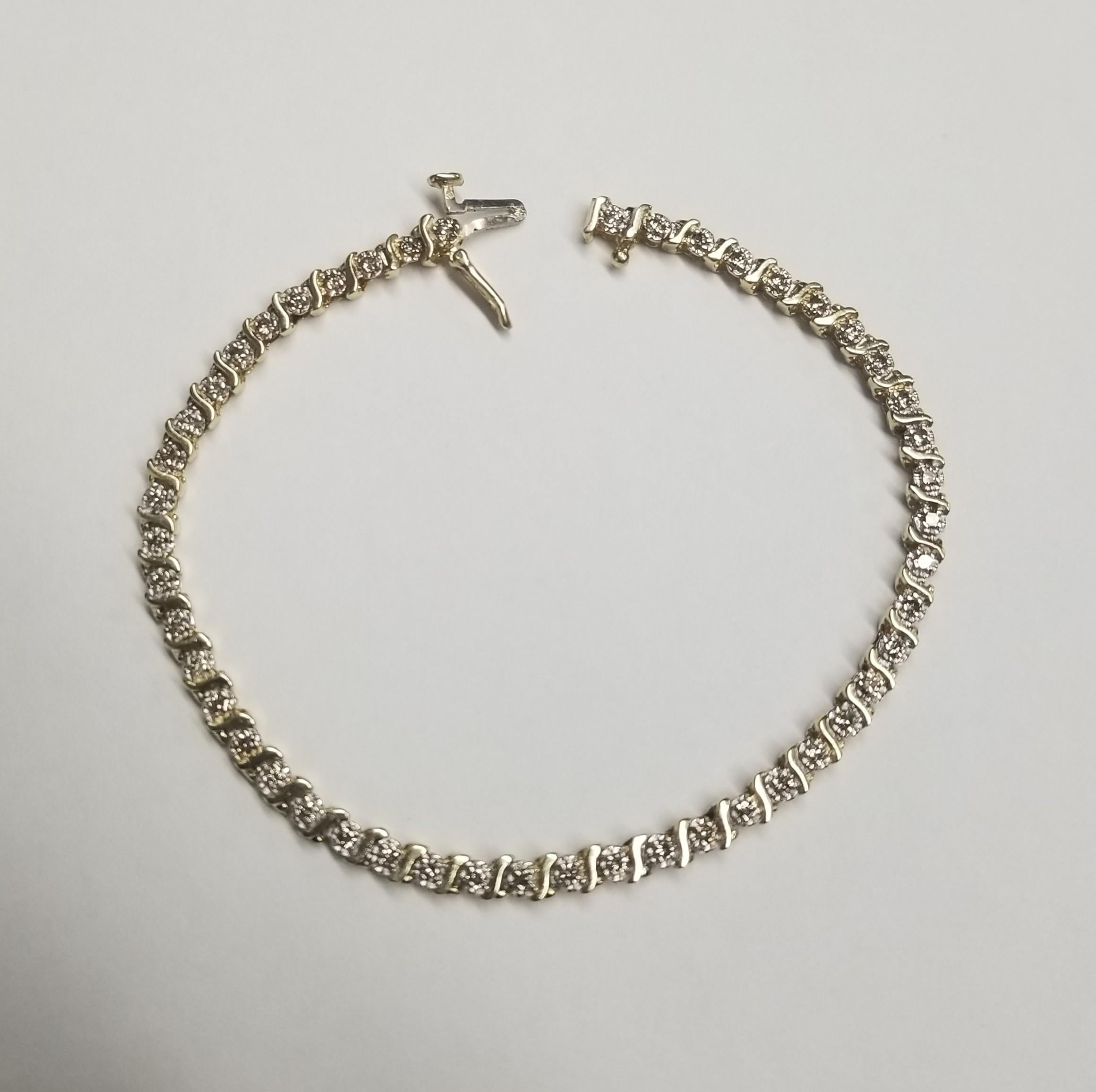 Pulsera de tenis estilo S con diamantes de oro amarillo de 14 quilates de 0,75 ctw Contemporáneo en venta