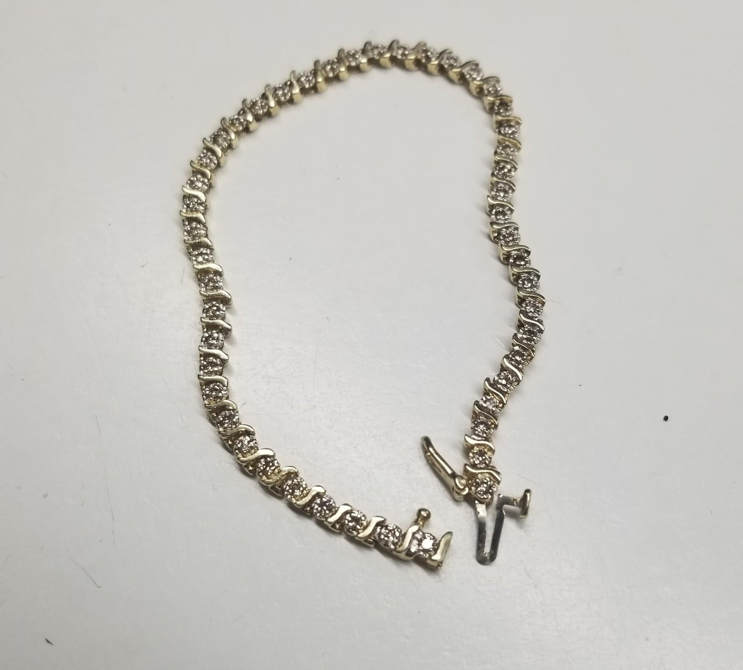 Pulsera de tenis estilo S con diamantes de oro amarillo de 14 quilates de 0,75 ctw Corte redondo en venta