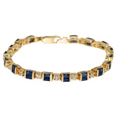 14K Yellow Gold Diamond Sapphire Bracelet, 18.5g