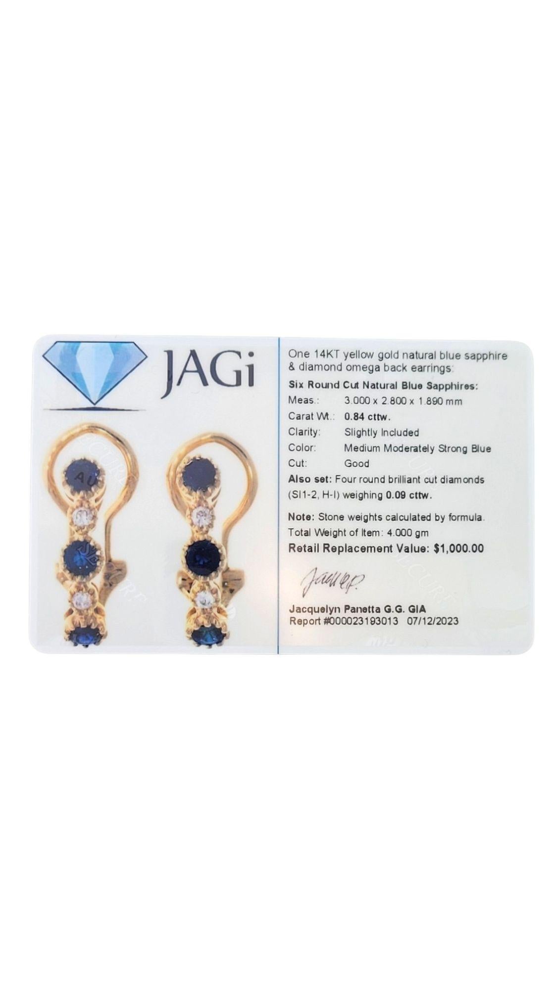 14K Yellow Gold Diamond Sapphire Huggies  #14813 2
