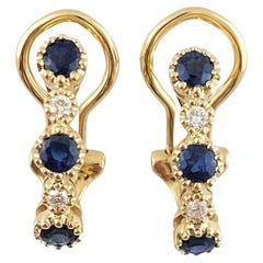 14K Yellow Gold Diamond Sapphire Huggies  #14813