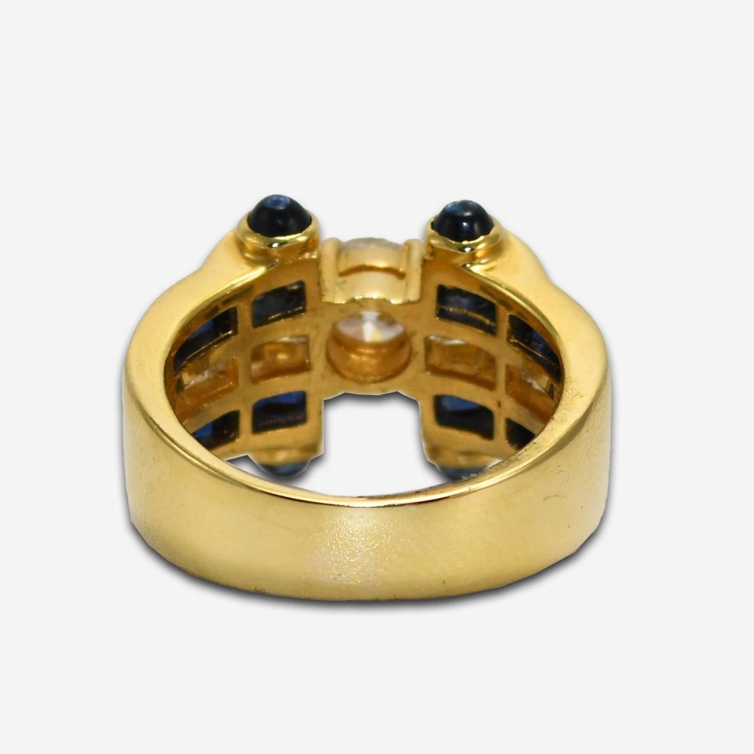 Ring aus 14 Karat Gelbgold mit Diamant und Saphir im Zustand „Hervorragend“ in Laguna Beach, CA
