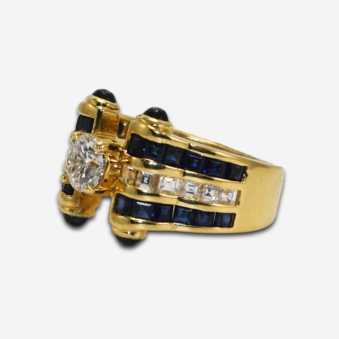 14K Yellow Gold Diamond & Sapphire Ring For Sale 1
