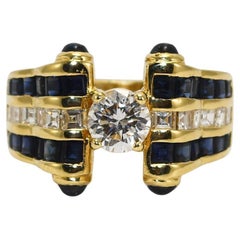 Retro 14K Yellow Gold Diamond & Sapphire Ring
