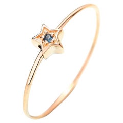 Anillo Solitario Estrella Zafiro Azul Redondo Oro Rosa 14K