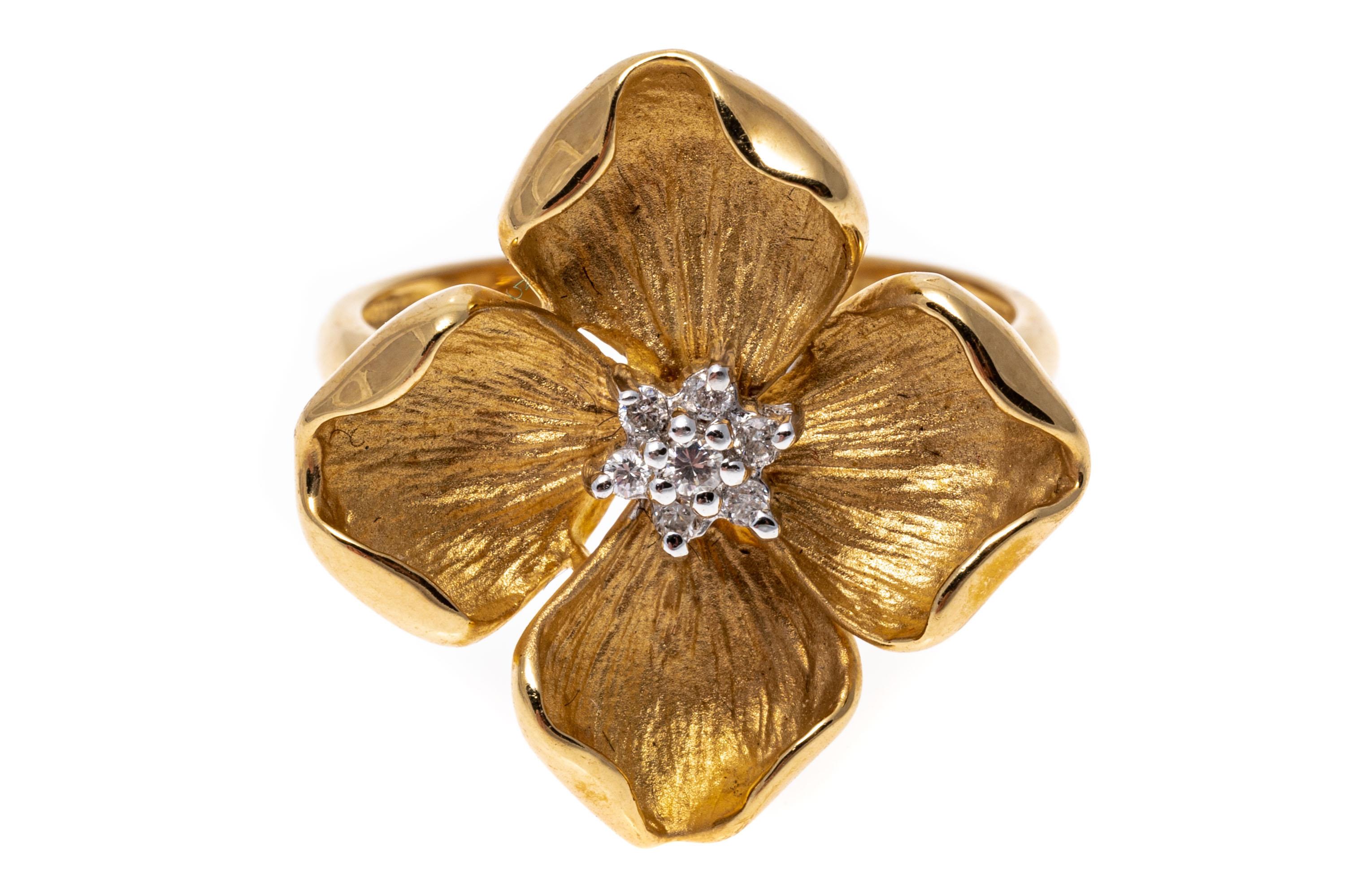 14k Yellow Gold Diamond Set Dogwood Motif Ring For Sale 1