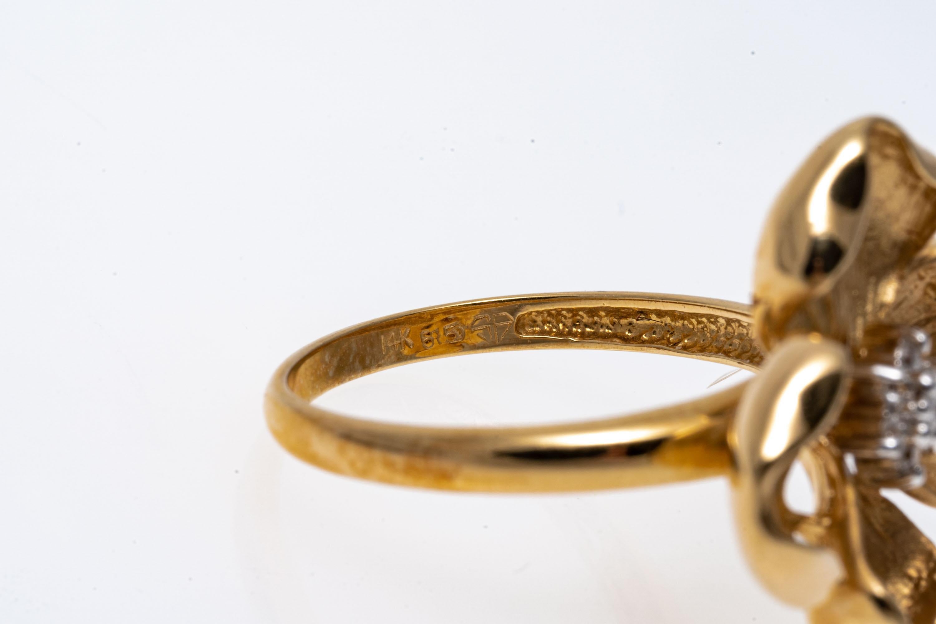 14k Yellow Gold Diamond Set Dogwood Motif Ring For Sale 2