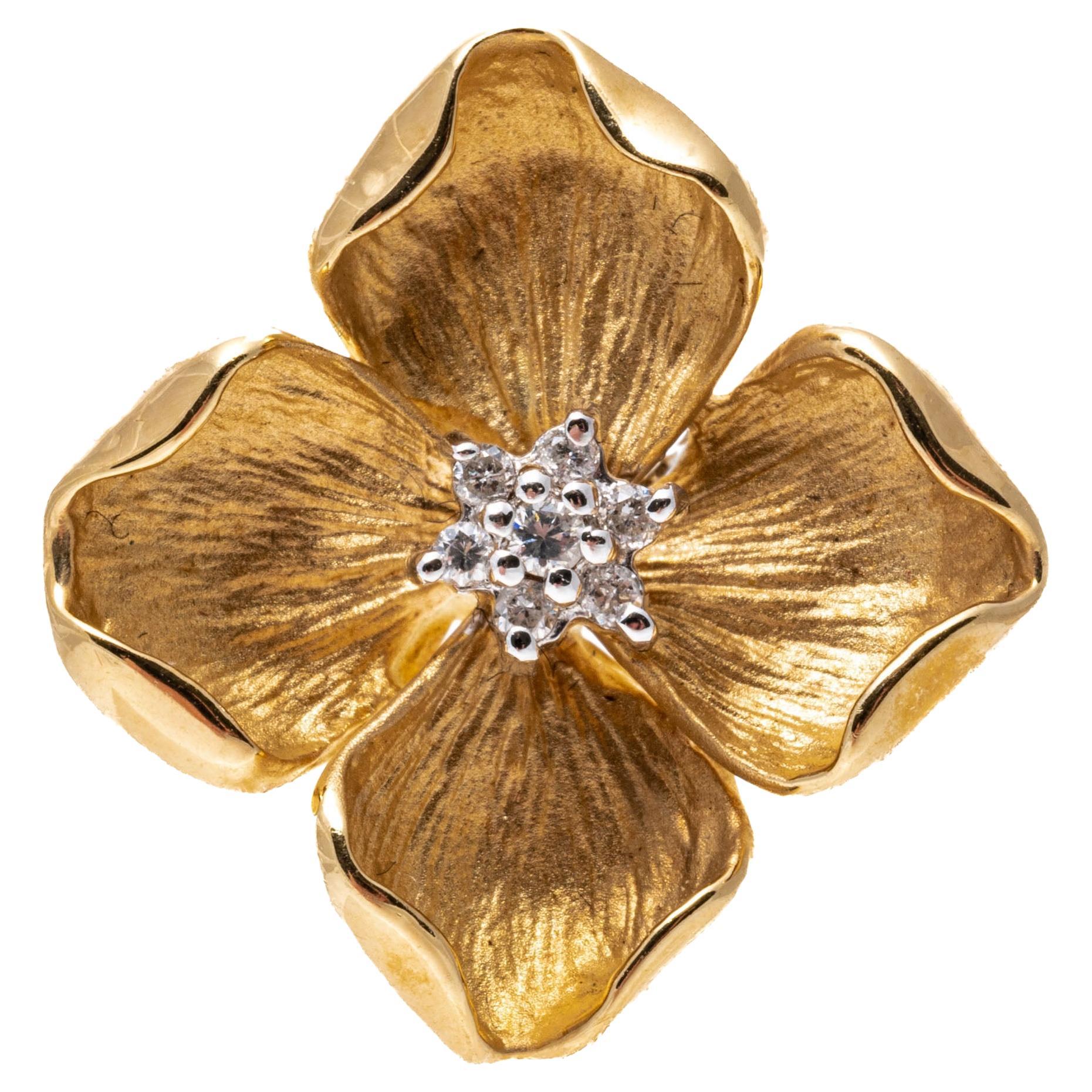 14k Yellow Gold Diamond Set Dogwood Motif Ring For Sale