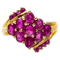 Vintage 14k Yellow Gold Diamond Shaped Ruby Cluster Bypass Ring