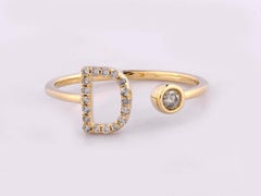 14K Yellow Gold Diamond Shimmering Initial "D" open-cuff design Bypass Ring