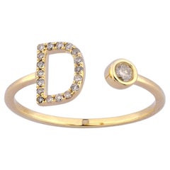 14K Yellow Gold Diamond Shimmering Initial "D" open-cuff design Bypass Ring