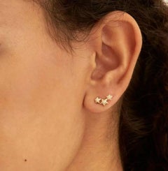 14K Yellow Gold Diamond Shooting Star Stud Earrings Three Stars Stud Earrings