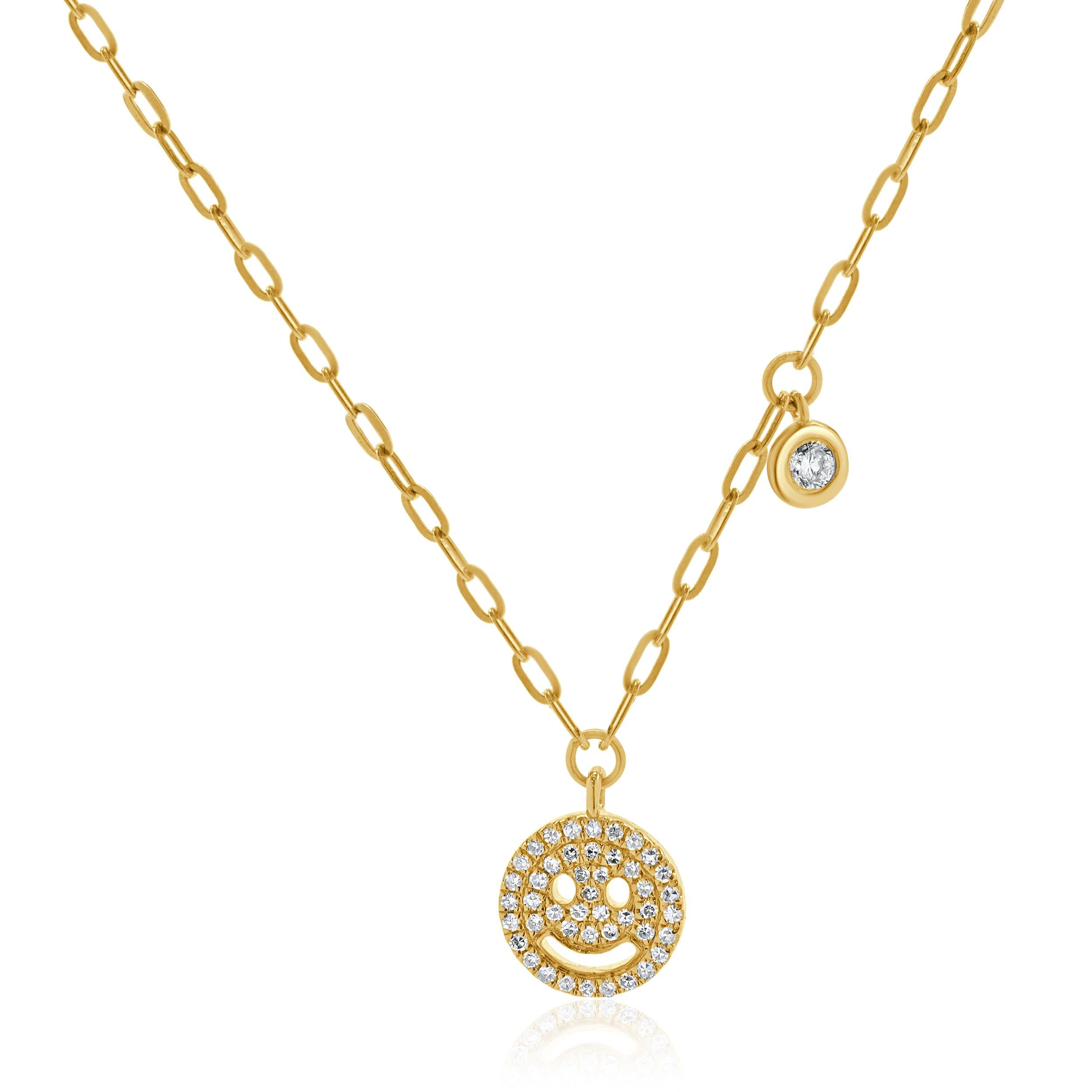 Designer: custom
Material: 14K yellow gold
Diamonds: 46 round brilliant Diamonds= 0.15cttw
Color: G-H
Clarity:VS-SI1
Dimensions: necklace measures 18-inches in length 
Weight: 2.81 grams
