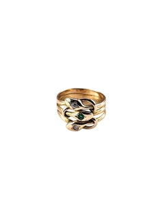 14K Yellow Gold Diamond Snake 3 Band Ring Size 5.25-5.5 #25135