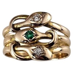 14K Yellow Gold Diamond Snake 3 Band Ring Size 5.25-5.5 #25135
