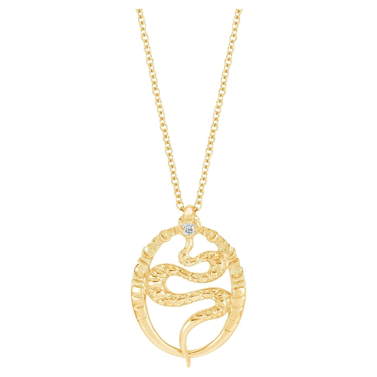 14k Yellow Gold & Diamond Snake Talisman Necklace