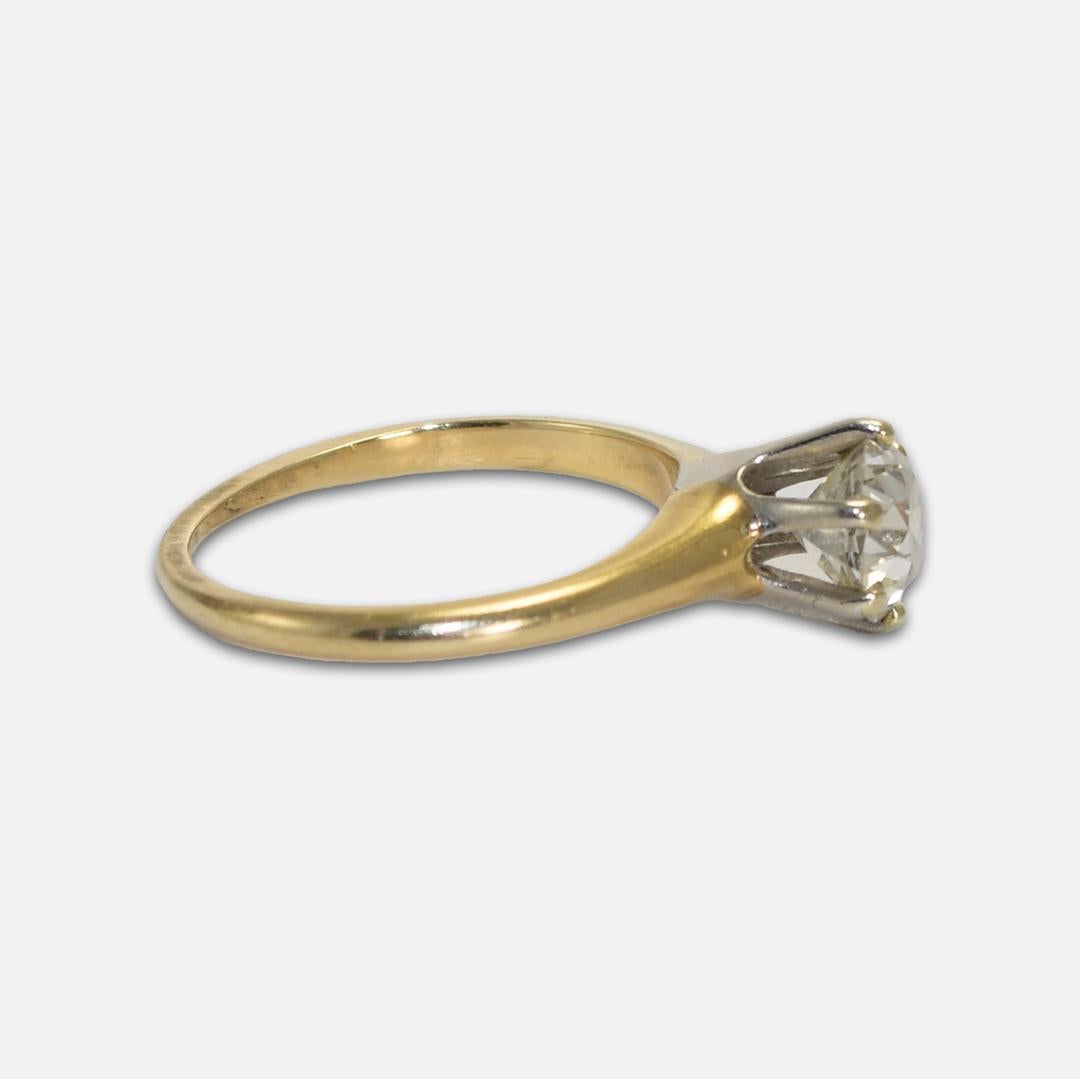 Anillo de compromiso solitario de diamantes en oro amarillo de 14 quilates Corte europeo antiguo en venta