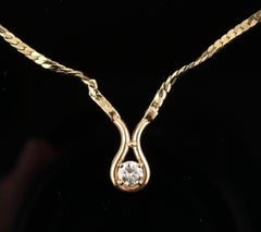 14K Yellow Gold Diamond Solitaire Necklace 0.21 CT