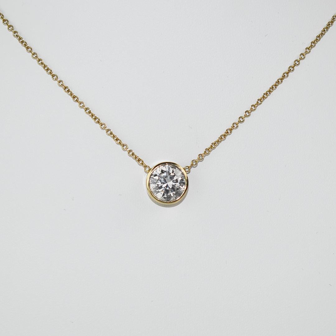 Collana con solitario di diamanti in oro giallo 14K, GIA 3,09ct In condizioni ottime in vendita a Laguna Beach, CA