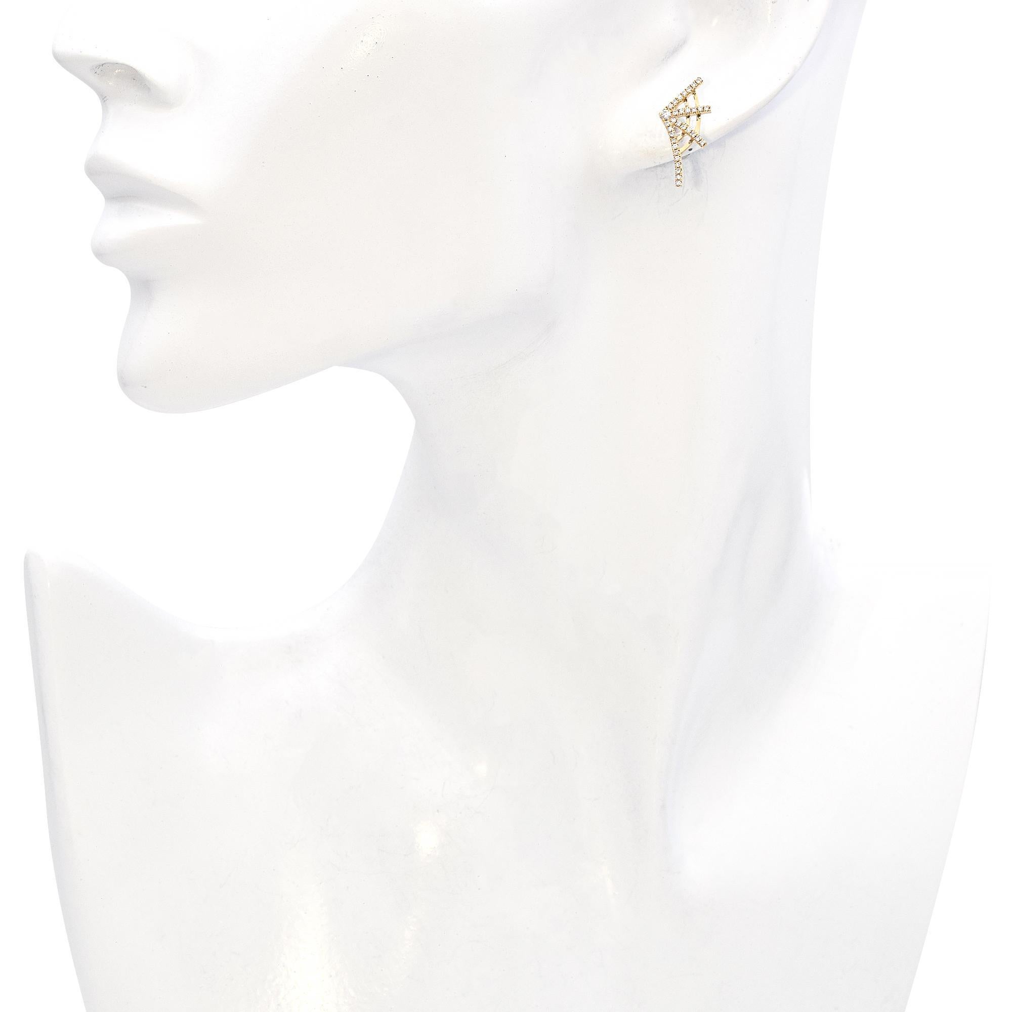 Exquisite hip elegance embodied in these 14K yellow gold spider web stud earrings. The intricate geometric design is illuminated by brilliant round white diamonds.

Weight: 1.6 Grams
Stone: 0.35 TCW Diamond (1 - 1.75 mm, 0.005 - 0.02