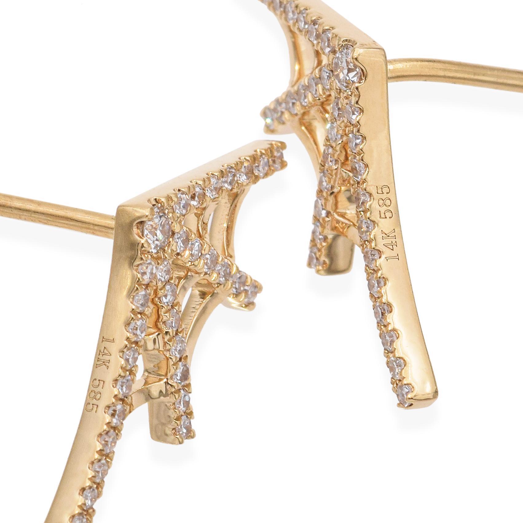 14K Yellow Gold Diamond Spider Web Stud Earrings In Good Condition In New York, NY
