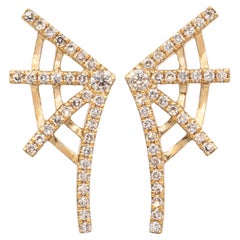 14K Yellow Gold Diamond Spider Web Stud Earrings