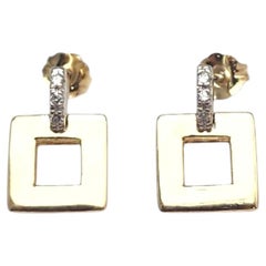 Boucles d'oreilles en forme de heurtoir de porte carré en or jaune 14 carats serti de diamants #25419