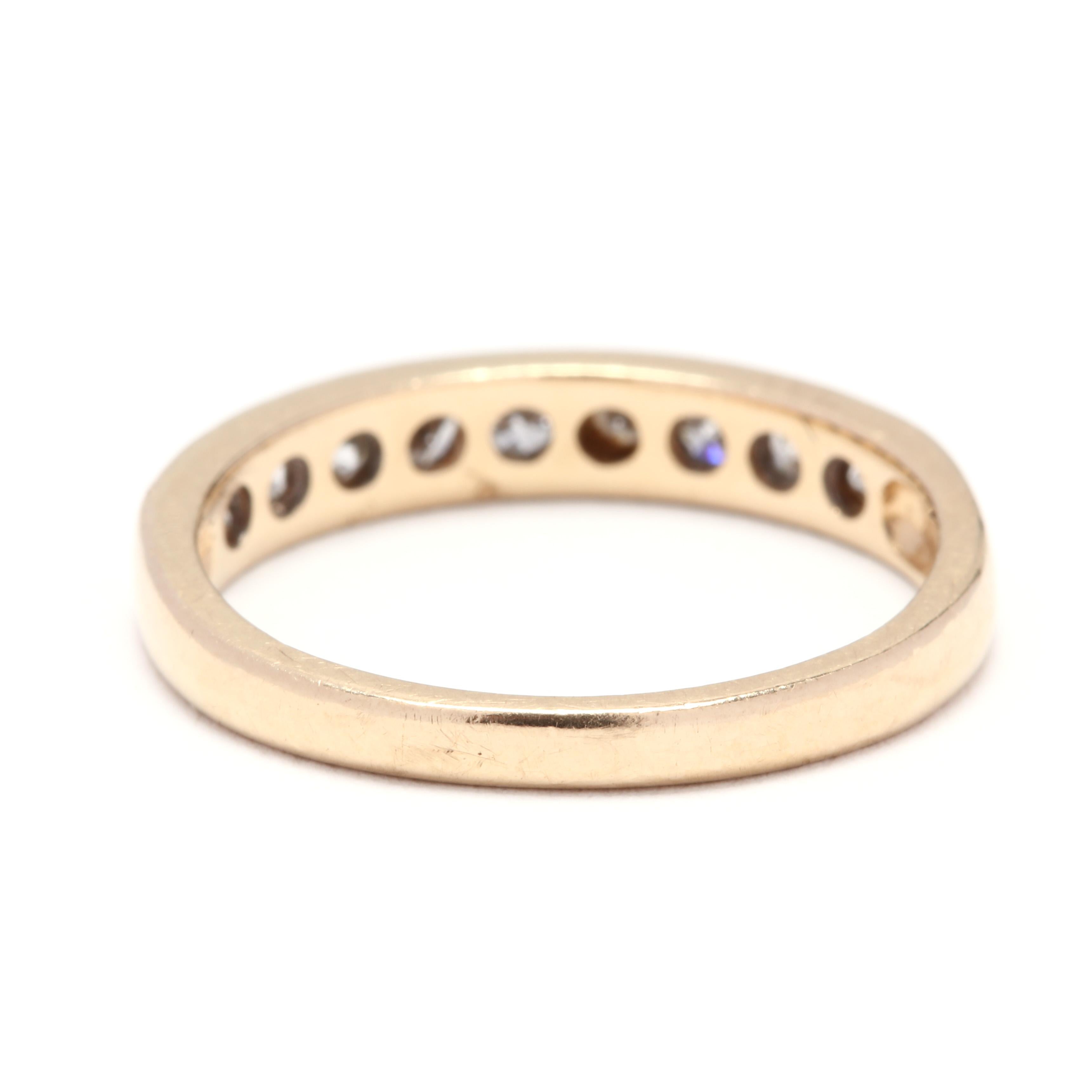 Round Cut 14 Karat Yellow Gold and Diamond Stackable Wedding Band Ring
