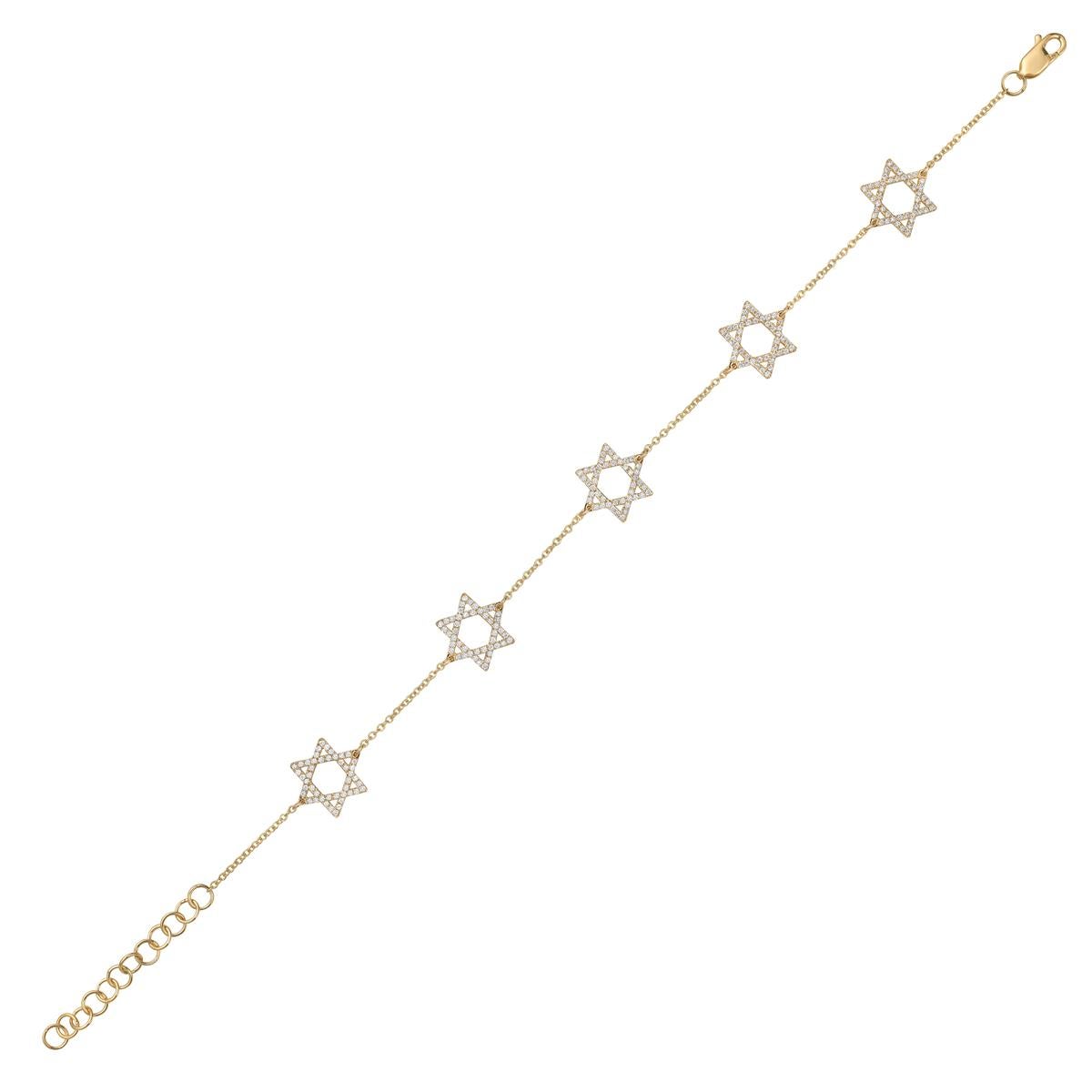This 14K Yellow Gold Diamond Star Bracelet is a delicate and beautiful piece that adds sparkle to any outfit. Made from 1.7 grams of solid yellow gold, it is lightweight, comfortable, and perfect for everyday wear. The star design brings a touch of