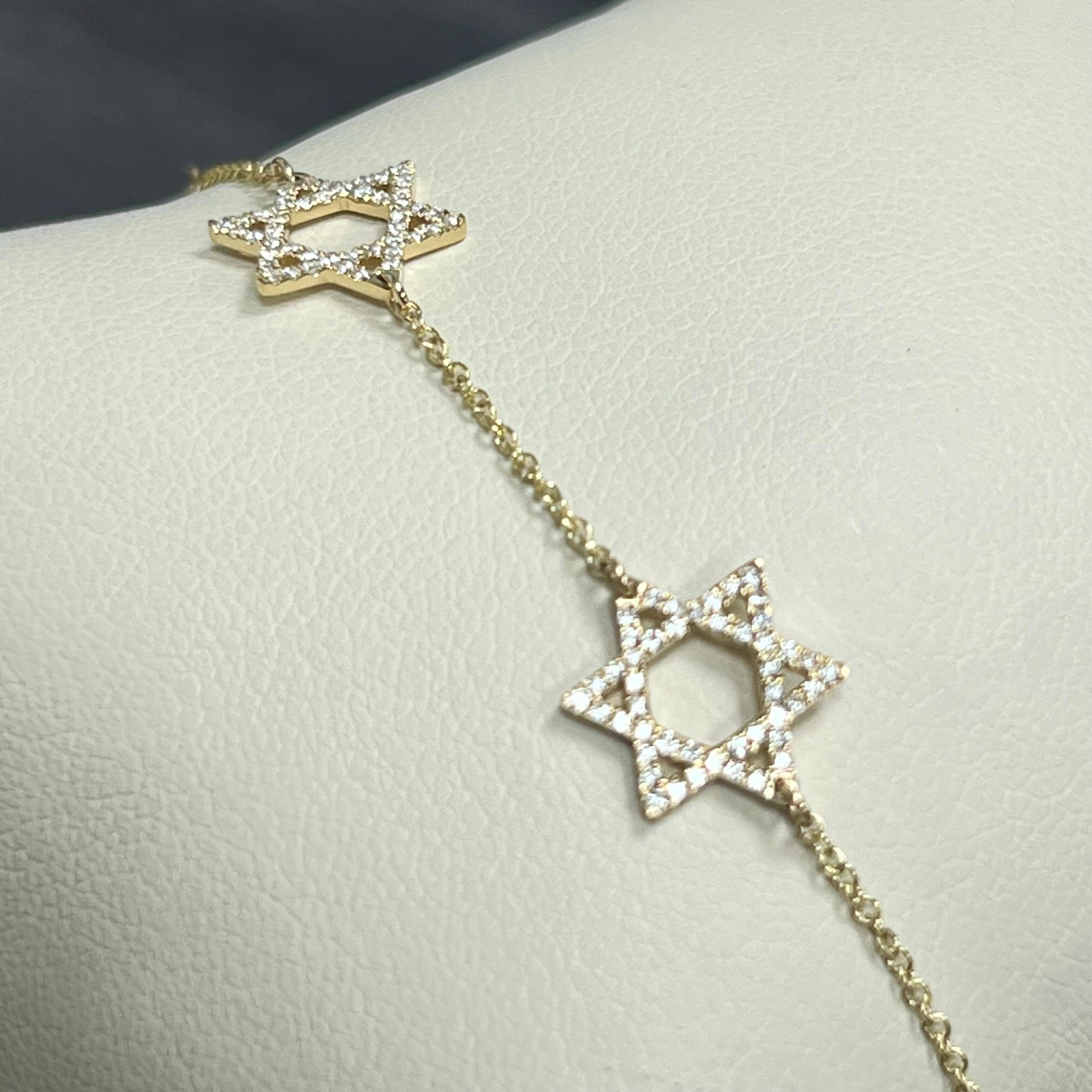 Brilliant Cut 14K Yellow Gold Diamond Star Bracelet For Sale