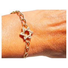 14K Yellow Gold Diamond Star of David Chain Link Bracelet 0.30 Carats