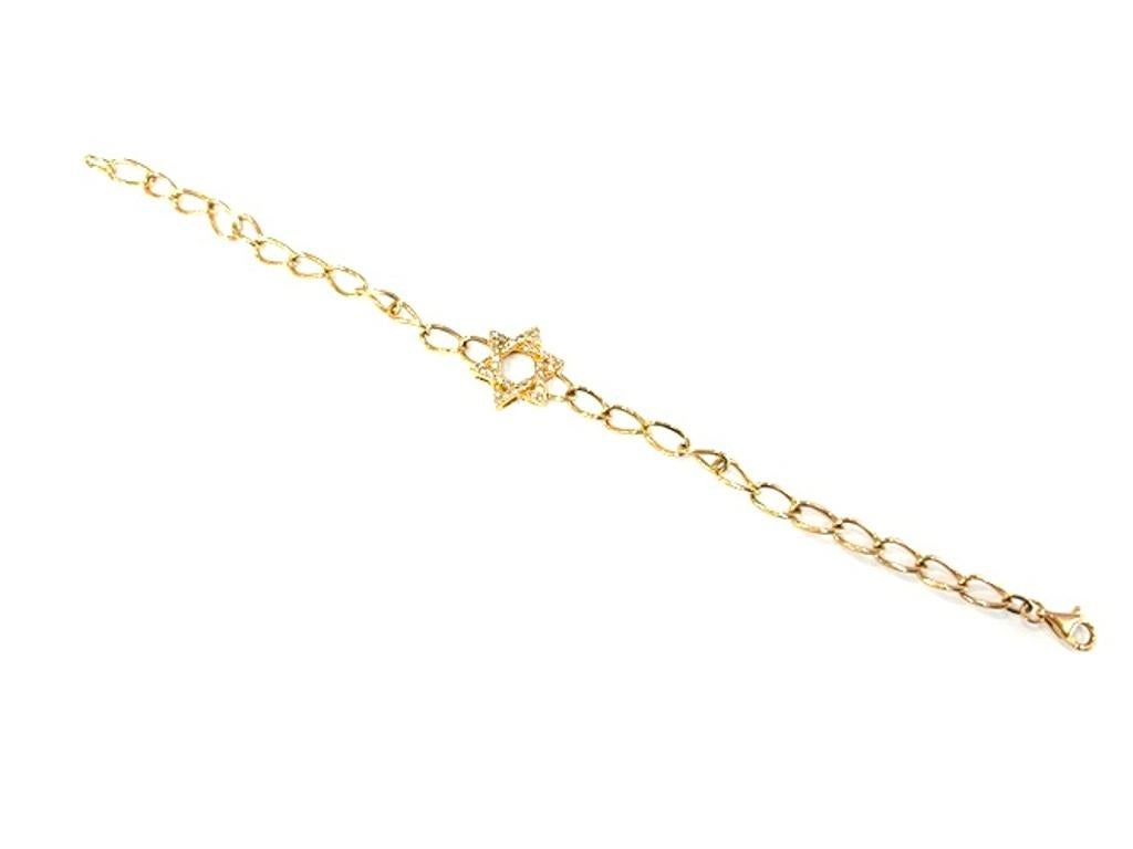 Taglio rotondo Bracciale a catena con stella di David in oro giallo 14K 0,30 carati in vendita