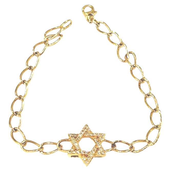 Bracciale a catena con stella di David in oro giallo 14K 0,30 carati in vendita