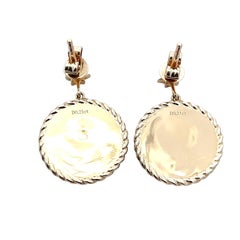 14K Yellow Gold Diamond Star Round Dangle Earrings