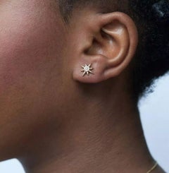 14K Yellow Gold Diamond Starburst Stud Earrings Minimalist