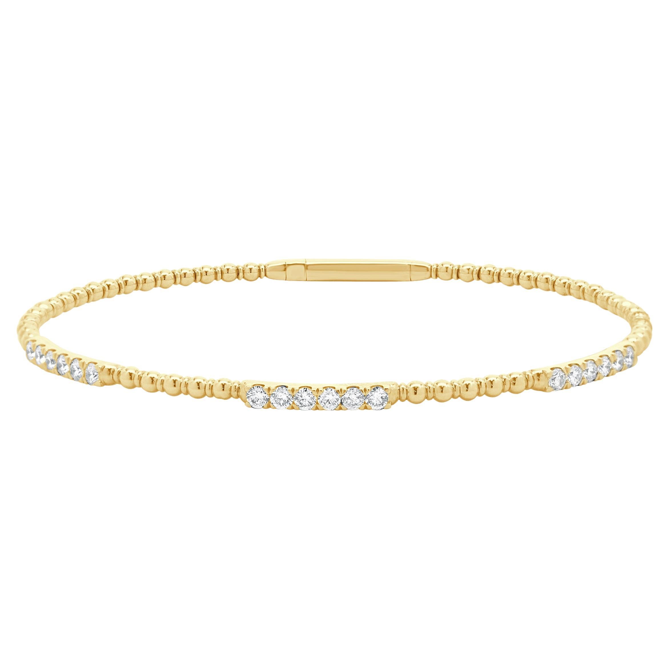 14K Yellow Gold Diamond Station Beaded Flex Bangle