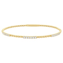 14K Yellow Gold Diamond Station Beaded Flex Bangle