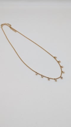 14K Yellow Gold Diamond Station Necklace with 0.99 Carat Natural Diamond