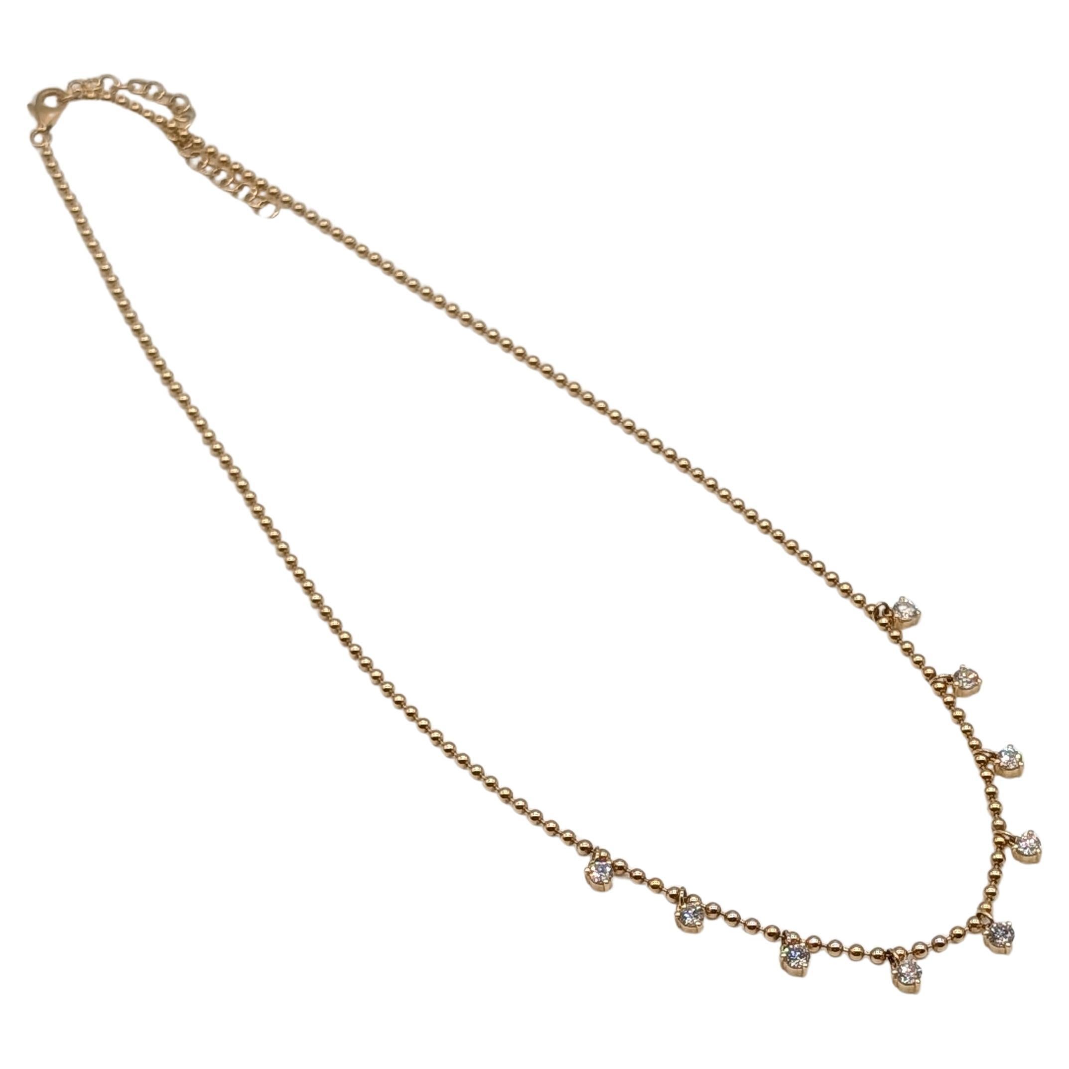 14K Yellow Gold Diamond Station Necklace with 0.99 Carat Natural Diamond im Angebot