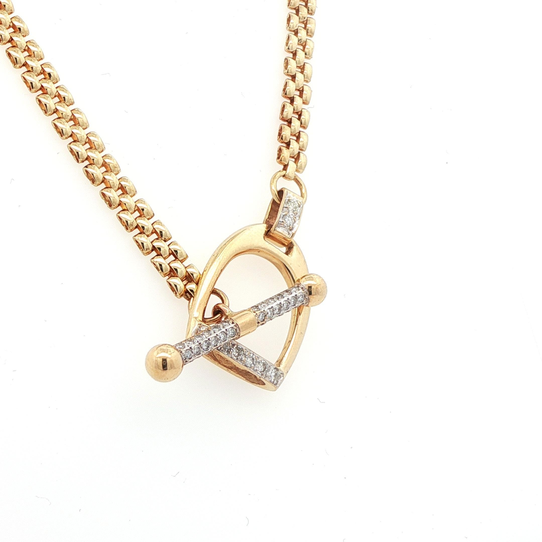 14k Yellow Gold & Diamond Stirrup Toggle Necklace in vendita 1