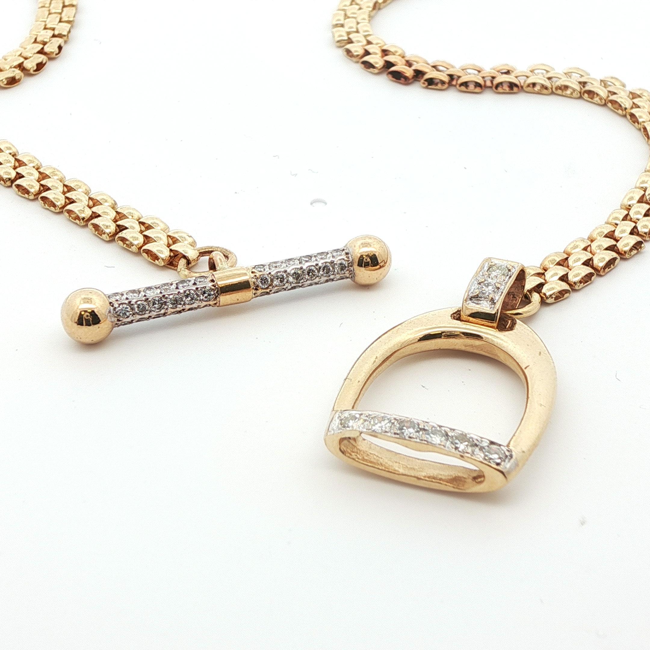 14k Yellow Gold & Diamond Stirrup Toggle Necklace in vendita 2