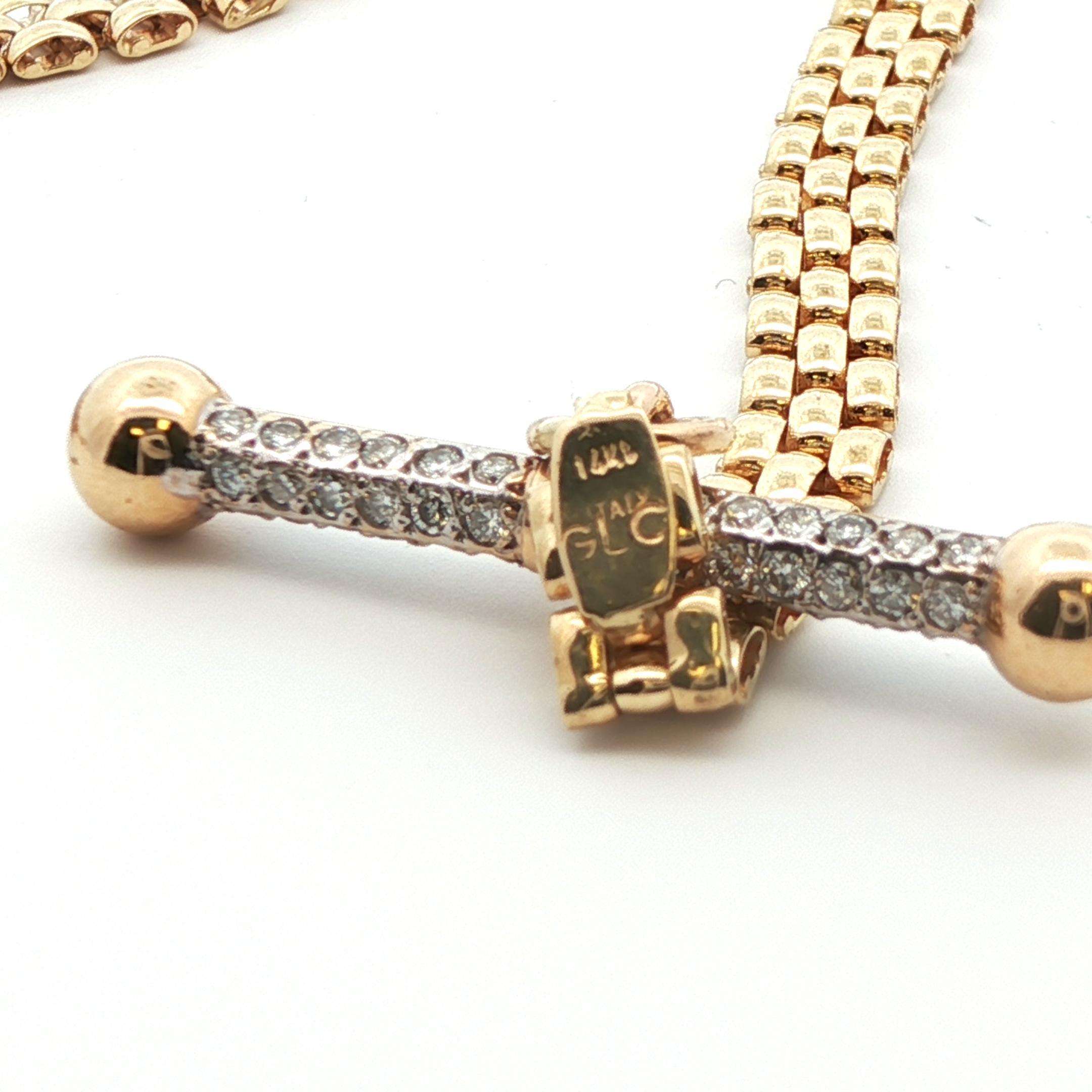 14k Yellow Gold & Diamond Stirrup Toggle Necklace in vendita 3