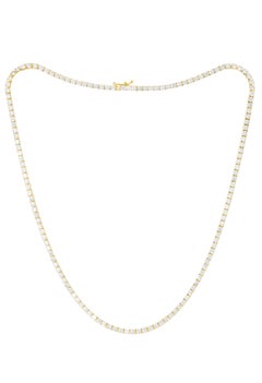 14K Yellow Gold Diamond Straight Line Tennis Necklace, 12.25 Carats