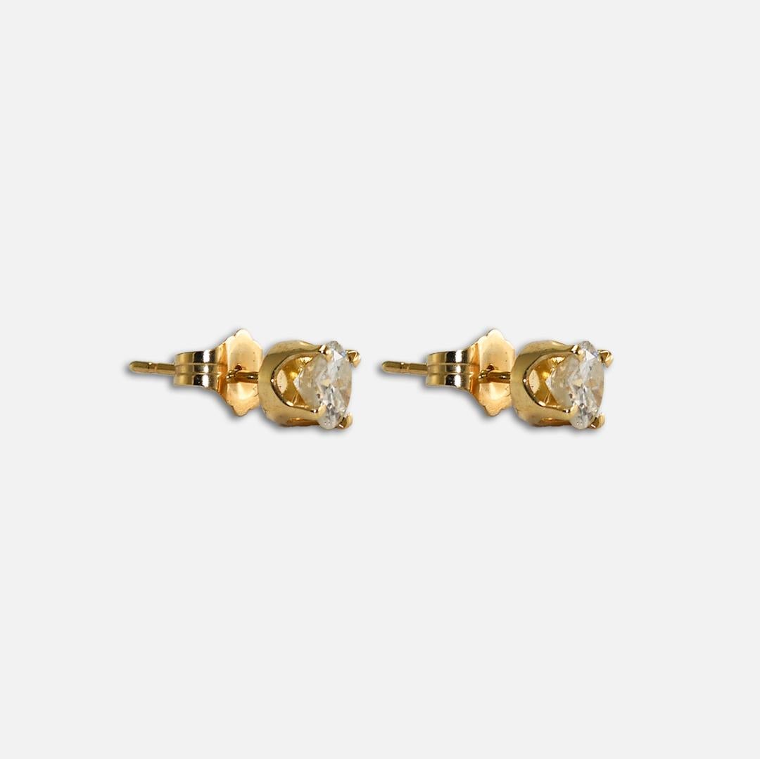 Round Cut 14K Yellow Gold Diamond Stud Earrings 0.80ct For Sale