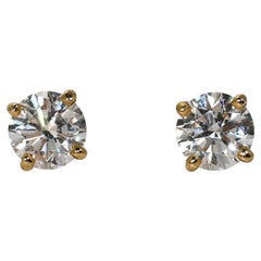 Clous d'oreilles en or jaune 14 carats avec diamants 0,80 carat