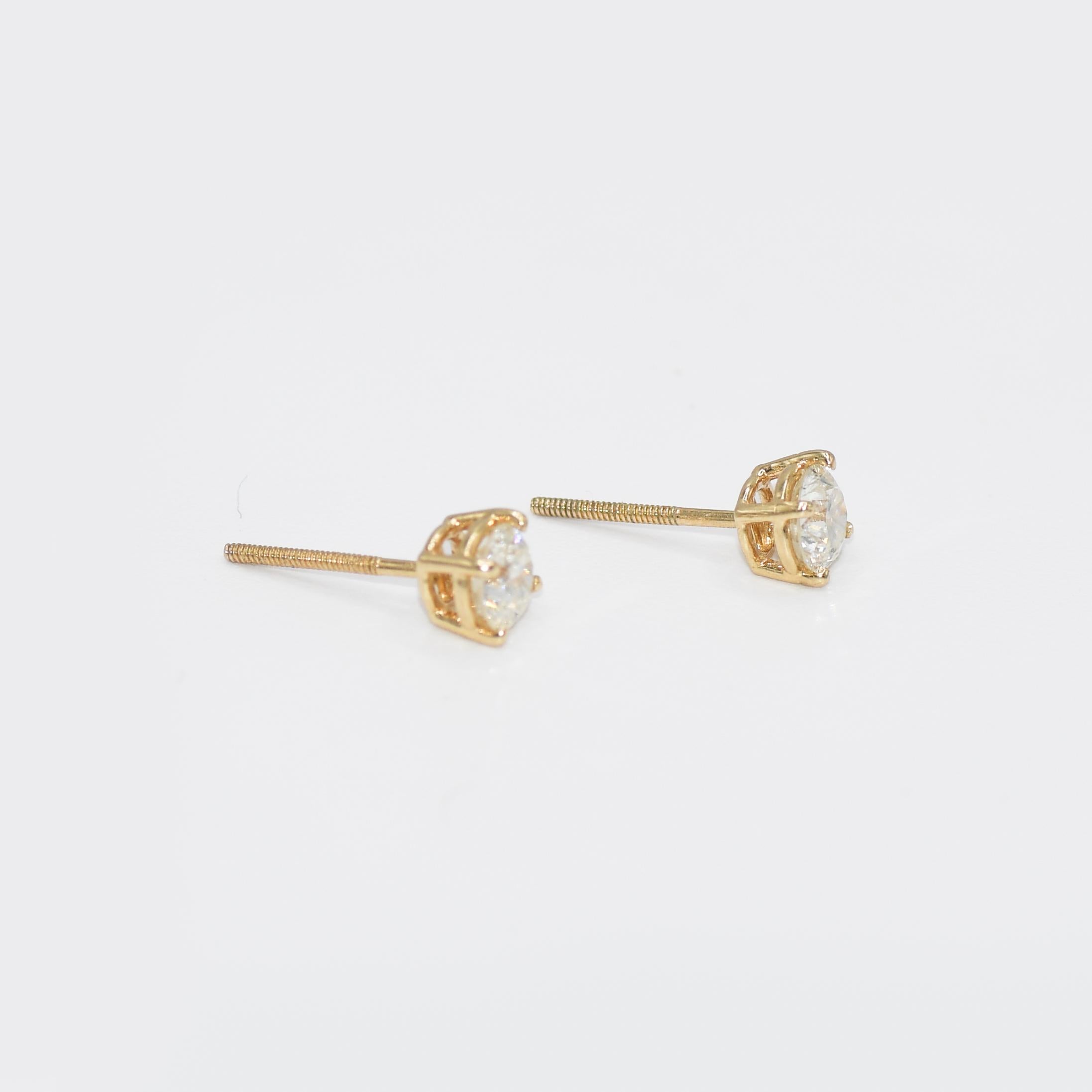 14 Karat Gelbgold Diamant-Ohrstecker, 1,08 Karatdw, 1,4 g im Zustand „Hervorragend“ in Laguna Beach, CA